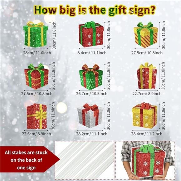 9 Pcs Christmas Decoration Outdoor Yard Sign with Stakes Xmas Lawn Sign Box Sign - Picture 2 of 8